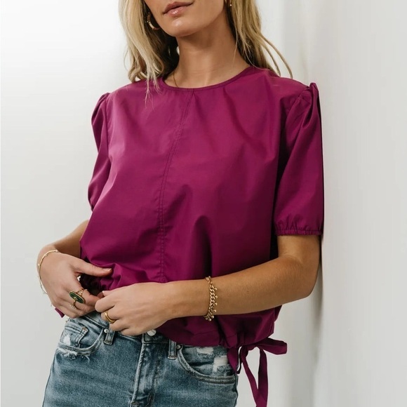 BOHME DAHLIA TOP IN MAGENTA SIZE XL Puff Sleeve Tie Waist - Picture 3 of 10